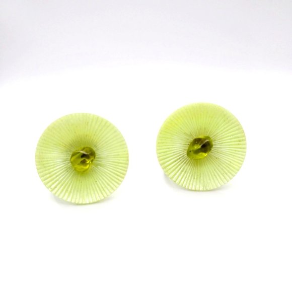 Vintage Pale Green Chip Earrings, Pastel Celluloid Dome on Screw Backs - Picture 3 of 7